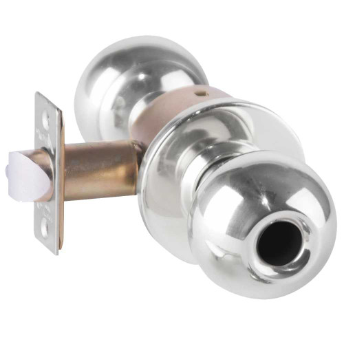 Arrow RK11-BD-32-LC Grade 2 Turn-Pushbutton Entrance Cylindrical Lock Ball Knob Conventional Less Cylinder Bright Stainless Steel Finish Non-handed RK11-BD-32-LC