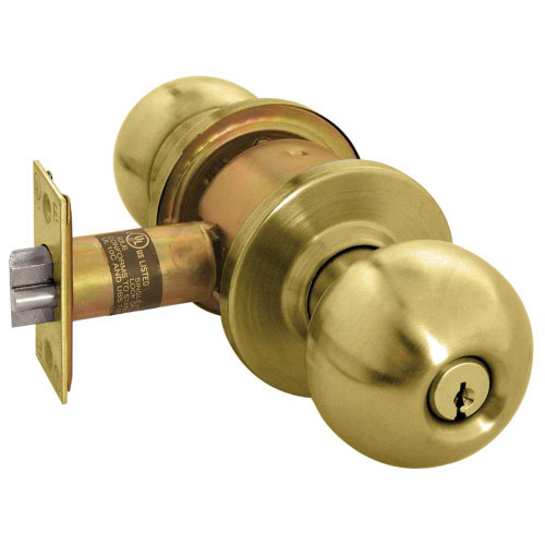 Arrow RK12-BD-04-CS Grade 2 Storeroom Cylindrical Lock Ball Knob Conventional Cylinder Schlage C Keyway Satin Brass Finish Non-handed RK12-BD-04-CS