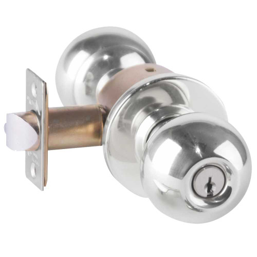 Arrow RK12-BD-32-CS Grade 2 Storeroom Cylindrical Lock Ball Knob Conventional Cylinder Schlage C Keyway Bright Stainless Steel Finish Non-handed RK12-BD-32-CS