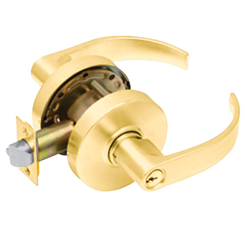 Arrow RL11-BRR-03 Grade 2 Turn-Pushbutton Entrance Cylindrical Lock Broadway Lever Conventional Cylinder Bright Brass Finish Non-handed