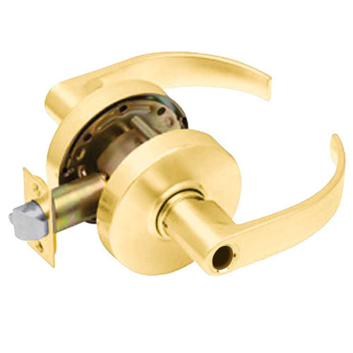 Arrow RL11-BRR-03-LC Grade 2 Turn-Pushbutton Entrance Cylindrical Lock Broadway Lever Conventional Less Cylinder Bright Brass Finish Non-handed RL11-BRR-03-LC