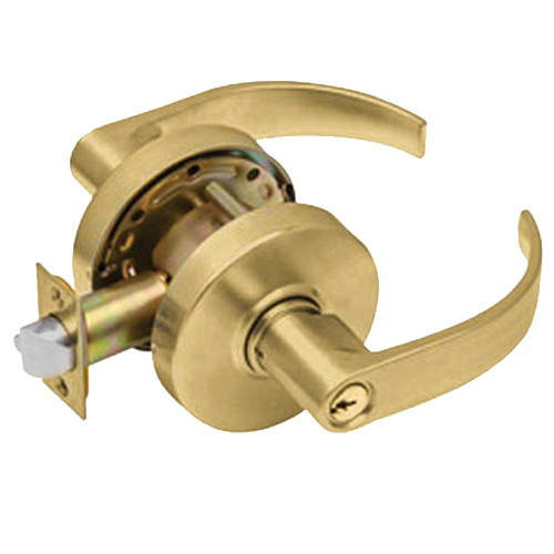 Arrow RL11-BRR-04-CS Grade 2 Turn-Pushbutton Entrance Cylindrical Lock Broadway Lever Conventional Cylinder Schlage C Keyway Satin Brass Finish Non-handed