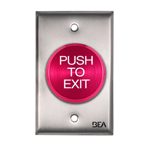 BEA 10ACPBDA2 Pneumatic Push Button Single gang plate oversized 2 Red button Push to Exit text 25 AMP 12 to 24 V AC/DC