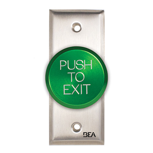 BEA 10ACPBDA9 Pneumatic Push Button Jamb plate oversized 2 Green button Push to Exit text 25 AMP 12 to 24 V AC/DC