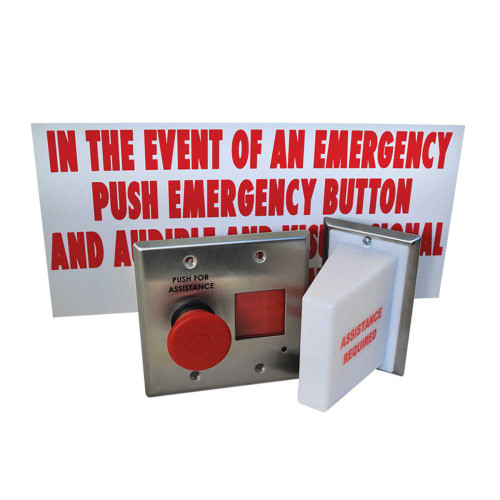 BEA 10EMERGENCYKIT Assistance Required Signal LED + Adjustable Sounder for Outside Signaling Push for Emergency Assistance Button + Indicator LED + Selectable Sounder Combined Unit for Ease of Installation Double-Sided French/English Signage 10EMERGENCYKIT