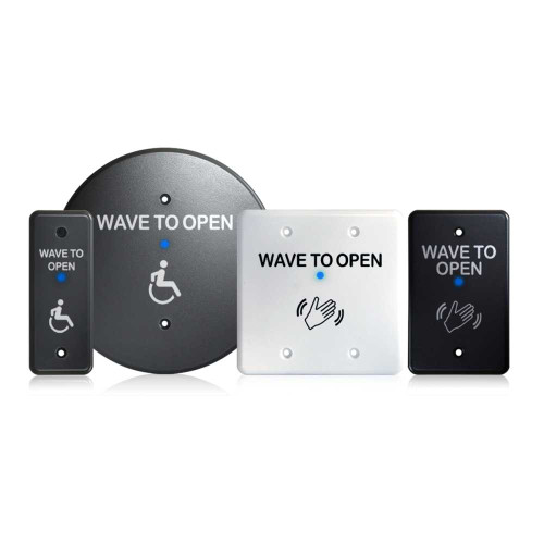 BEA 10MS31BASE Microwave Touchless Actuator Choice of accessibility logo or plain in all size options Text & Hand Logo Adjustable 4 to 24 In 12-24 VAC/DC 10MS31BASE