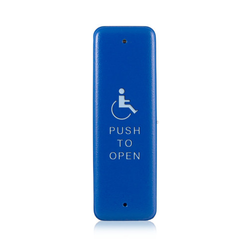 BEA 10PBJ1B Jamb Plate Push to Open Text and Handicap Logo Blue Faceplate With White Print