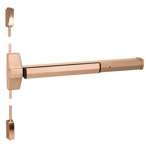 Yale 7110 24 612 Grade 1 Surface Vertical Rod Exit Bar Wide Stile Pushpad 24 Device 84 Door Height Less Trim Hex Key Dogging Satin Bronze Clear Coated Finish Field Reversible 7110 24 612