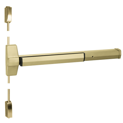 Yale 7170F 36 606 Grade 1 Surface Vertical Rod Exit Bar Wide Stile Pushpad 36 Fire-rated Device 84 Door Height Less Trim Less Dogging Satin Brass Finish Field Reversible 7170F 36 606