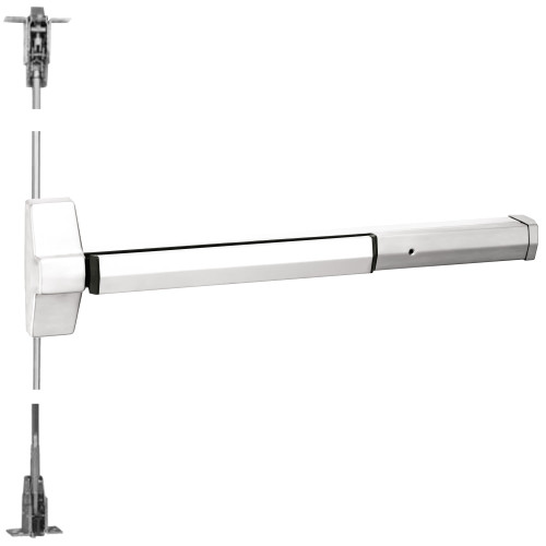 Yale 7160F 24 629 Grade 1 Concealed Vertical Rod Exit Bar Wide Stile Pushpad 24 Fire-rated Device 96 Door Height Less Trim Less Dogging Bright Stainless Steel Finish Field Reversible 7160F 24 629