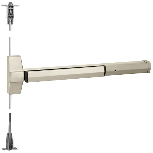 Yale 7160F 48 619 Grade 1 Concealed Vertical Rod Exit Bar Wide Stile Pushpad 48 Fire-rated Device 96 Door Height Less Trim Less Dogging Satin Nickel Plated Clear Coated Finish Field Reversible 7160F 48 619