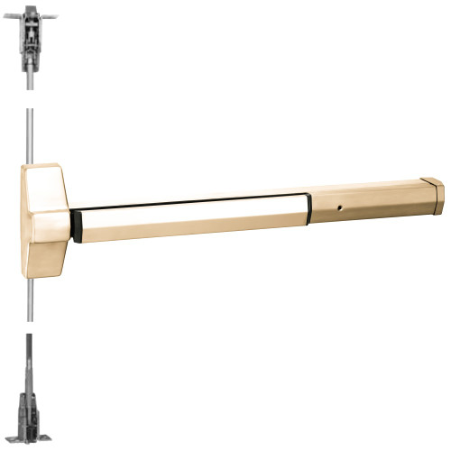 Yale 7160 24 605 Grade 1 Concealed Vertical Rod Exit Bar Wide Stile Pushpad 24 Device 96 Door Height Less Trim Hex Key Dogging Bright Brass Finish Field Reversible 7160 24 605