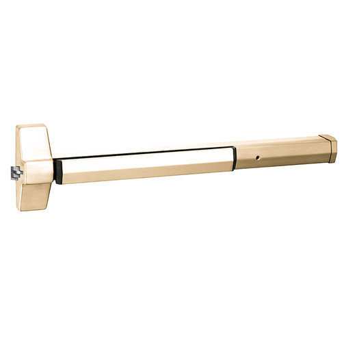 Yale 7150P 36 605 Grade 1 Square Bolt Rim Exit Bar Wide Stile Pushpad 36 Device Less Trim Electric Latch Retraction Hex Key Dogging Bright Brass Finish Non-Handed