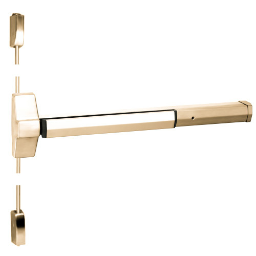 Yale 7170 24 605 Grade 1 Surface Vertical Rod Exit Bar Wide Stile Pushpad 24 Device 84 Door Height Less Trim Hex Key Dogging Bright Brass Finish Field Reversible 7170 24 605