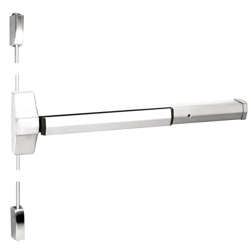 Yale 7170 24 629 Grade 1 Surface Vertical Rod Exit Bar Wide Stile Pushpad 24 Device 84 Door Height Less Trim Hex Key Dogging Bright Stainless Steel Finish Field Reversible 7170 24 629