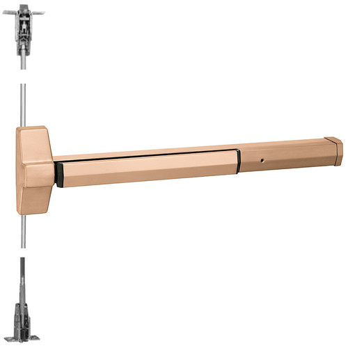 Yale 7160P 24 612 Grade 1 Concealed Vertical Rod Exit Bar Wide Stile Pushpad 24 Device 96 Door Height Less Trim Electric Latch Retraction Hex Key Dogging Satin Bronze Clear Coated Finish Field Reversible