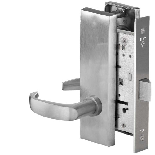 BEST 45H0N14M626 Grade 1 Passage Mortise Lock 14 Lever M Escutcheon Non-Keyed Satin Chrome Finish Field Reversible 45H0N14M626