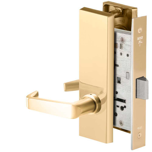 BEST 45H0N15M605 Grade 1 Passage Mortise Lock 15 Lever M Escutcheon Non-Keyed Bright Brass Finish Field Reversible 45H0N15M605