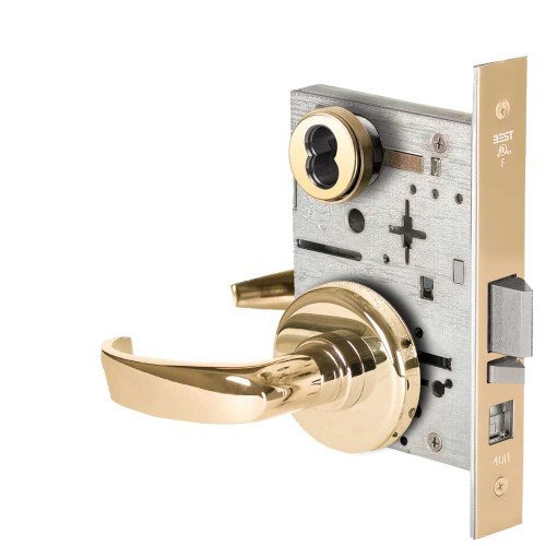 BEST 45H7A14H605 Grade 1 Office Mortise Lock 14 Lever H Rose SFIC Housing Less Core Bright Brass Finish Field Reversible 45H7A14H605