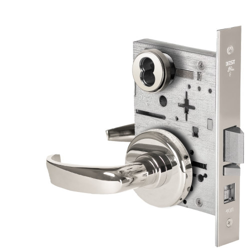 BEST 45H7A14H625 Grade 1 Office Mortise Lock 14 Lever H Rose SFIC Housing Less Core Bright Chrome Finish Field Reversible