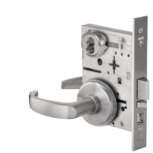 BEST 45H7A14H630 Grade 1 Office Mortise Lock 14 Lever H Rose SFIC Housing Less Core Satin Stainless Steel Finish Field Reversible