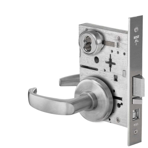 BEST 45H7A14H630 Grade 1 Office Mortise Lock 14 Lever H Rose SFIC Housing Less Core Satin Stainless Steel Finish Field Reversible 45H7A14H630
