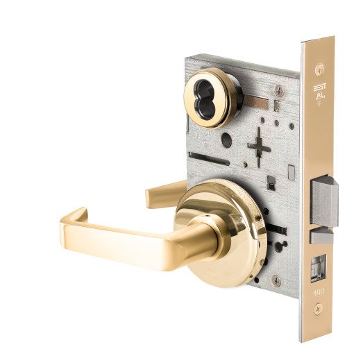 BEST 45H7A15H605 Grade 1 Office Mortise Lock 15 Lever H Rose SFIC Housing Less Core Bright Brass Finish Field Reversible