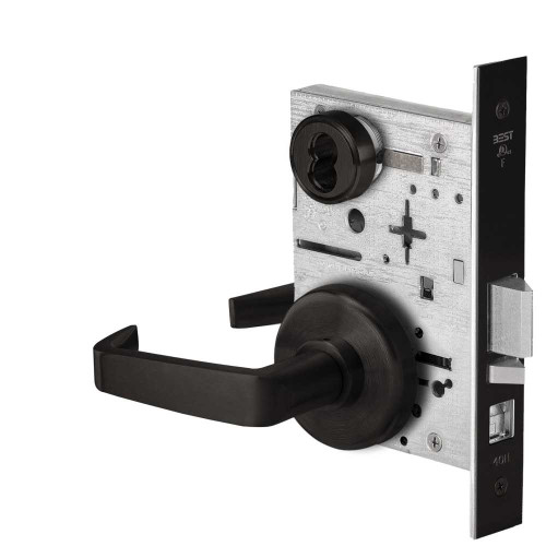 BEST 45H7A15H622 Grade 1 Office Mortise Lock 15 Lever H Rose SFIC Housing Less Core Matte Black Finish Field Reversible 45H7A15H622