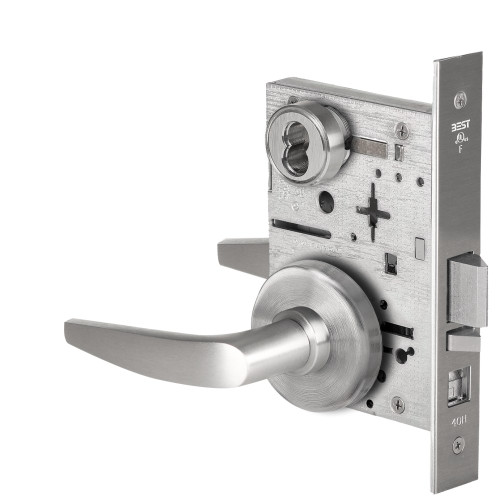 BEST 45H7A16H630 Grade 1 Office Mortise Lock 16 Lever H Rose SFIC Housing Less Core Satin Stainless Steel Finish Field Reversible