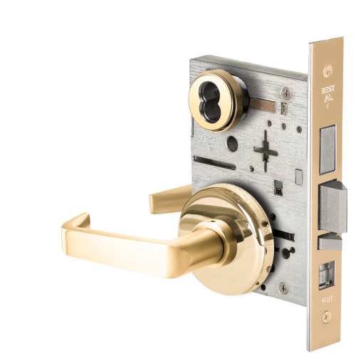 BEST 45H7AB15H605 Grade 1 Office Mortise Lock 15 Lever H Rose SFIC Housing Less Core Bright Brass Finish Field Reversible