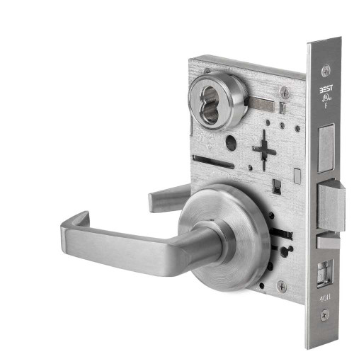 BEST 45H7AB15H630 Grade 1 Office Mortise Lock 15 Lever H Rose SFIC Housing Less Core Satin Stainless Steel Finish Field Reversible 45H7AB15H630