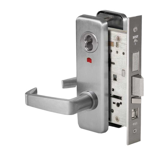 BEST 45H7AB15J626VIN Grade 1 Office Mortise Lock Visual Keyed Indicator 15 Lever J Escutcheon SFIC Housing Less Core Satin Chrome Finish Field Reversible 45H7AB15J626VIN