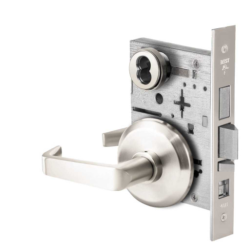 BEST 45H7AB15S625 Grade 1 Office Mortise Lock 15 Lever S Rose SFIC Housing Less Core Bright Chrome Finish Field Reversible 45H7AB15S625