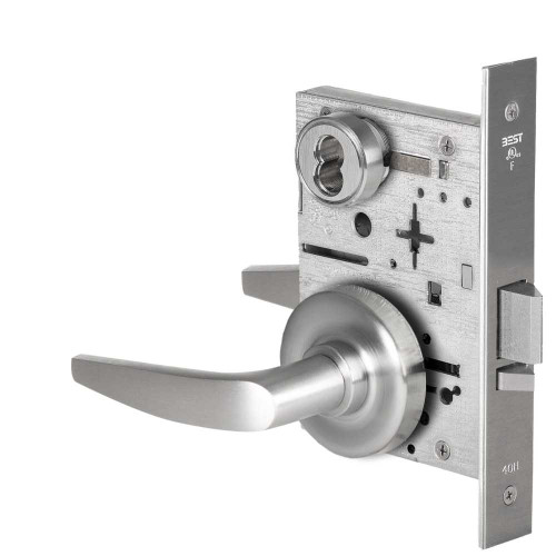 BEST 45H7AT16R626 Grade 1 Office Mortise Lock 16 Lever R Rose SFIC Housing Less Core Satin Chrome Finish Field Reversible 45H7AT16R626