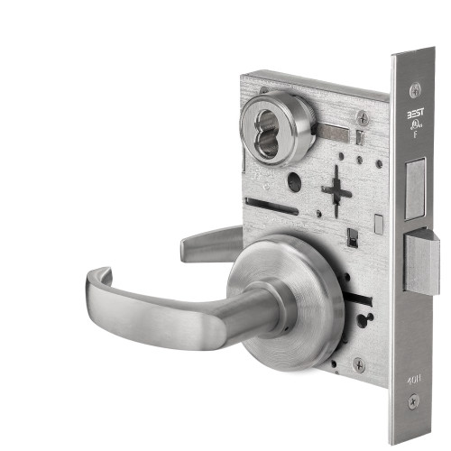 BEST 45H7B14H626 Grade 1 Entrance Mortise Lock 14 Lever H Rose SFIC Housing Less Core Satin Chrome Finish Field Reversible
