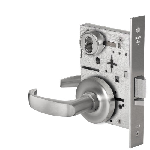 BEST 45H7C14R626 Grade 1 Entrance Mortise Lock 14 Lever R Rose SFIC Housing Less Core Satin Chrome Finish Field Reversible
