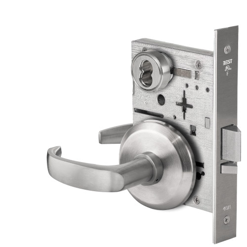 BEST 45H7C14S626 Grade 1 Entrance Mortise Lock 14 Lever S Rose SFIC Housing Less Core Satin Chrome Finish Field Reversible