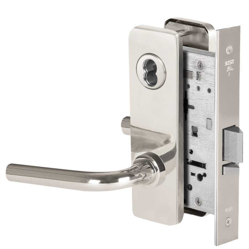 BEST 45H7D12J625 Grade 1 Storeroom Mortise Lock 12 Lever J Escutcheon SFIC Housing Less Core Bright Chrome Finish Field Reversible 45H7D12J625