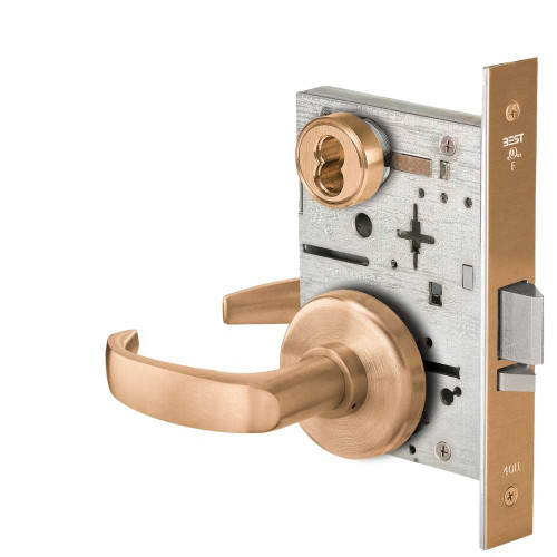 BEST 45H7D14H612 Grade 1 Storeroom Mortise Lock 14 Lever H Rose SFIC Housing Less Core Satin Bronze Finish Field Reversible 45H7D14H612