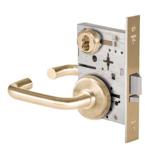 BEST 45H7D3H606 Grade 1 Storeroom Mortise Lock 3 Lever H Rose SFIC Housing Less Core Satin Brass Finish Field Reversible