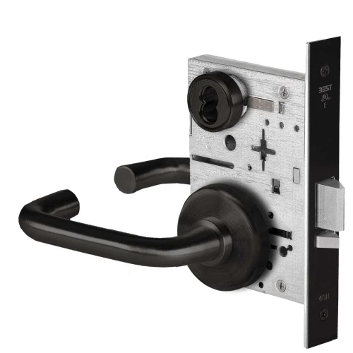 BEST 45H7D3H622 Grade 1 Storeroom Mortise Lock 3 Lever H Rose SFIC Housing Less Core Matte Black Finish Field Reversible 45H7D3H622