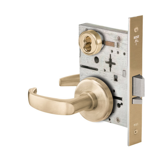 BEST 45H7R14H606 Grade 1 Classroom Mortise Lock 14 Lever H Rose SFIC Housing Less Core Satin Brass Finish Field Reversible