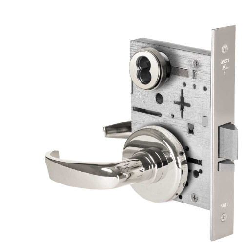 BEST 45H7R14H625 Grade 1 Classroom Mortise Lock 14 Lever H Rose SFIC Housing Less Core Bright Chrome Finish Field Reversible 45H7R14H625