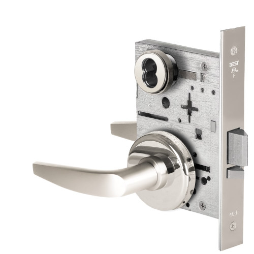 BEST 45H7R16H625 Grade 1 Classroom Mortise Lock 16 Lever H Rose SFIC Housing Less Core Bright Chrome Finish Field Reversible