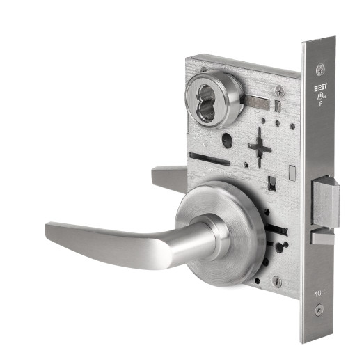 BEST 45H7R16H630 Grade 1 Classroom Mortise Lock 16 Lever H Rose SFIC Housing Less Core Satin Stainless Steel Finish Field Reversible