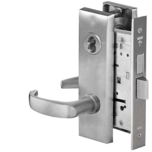 BEST 45H7T14M626 Grade 1 Dormitory Mortise Lock 14 Lever M Escutcheon SFIC Housing Less Core Satin Chrome Finish Field Reversible 45H7T14M626