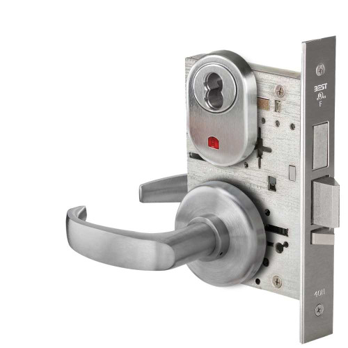 BEST 45H7TD14H626VIN Grade 1 Dormitory Mortise Lock Visual Keyed Indicator 14 Lever H Rose SFIC Housing Less Core Satin Chrome Finish Field Reversible 45H7TD14H626VIN