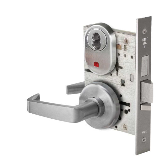 BEST 45H7TD15H626VIN Grade 1 Dormitory Mortise Lock Visual Keyed Indicator 15 Lever H Rose SFIC Housing Less Core Satin Chrome Finish Field Reversible 45H7TD15H626VIN