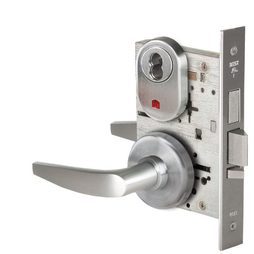 BEST 45H7TD16H626VIN Grade 1 Dormitory Mortise Lock Visual Keyed Indicator 16 Lever H Rose SFIC Housing Less Core Satin Chrome Finish Field Reversible