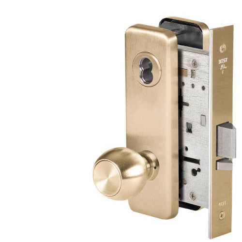 BEST 45H7W4J606 Grade 1 Storeroom Mortise Lock 4 Knob J Escutcheon SFIC Housing Less Core Satin Brass Finish Field Reversible 45H7W4J606